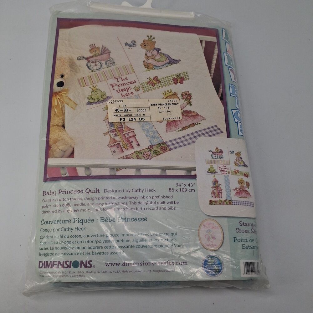 Dimensions Baby Hugs Stamped Cross Stitch Quilt Kit Princess Bears 73424